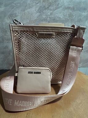 🌷New W/ Tags Steve Madden BMezza Pink Rhinestone Embellished Clear Mesh Bag🌷
